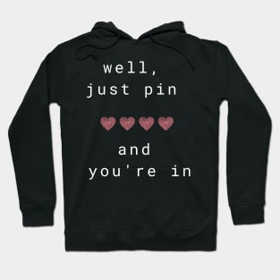 Red hearts, pin code and white letters Hoodie